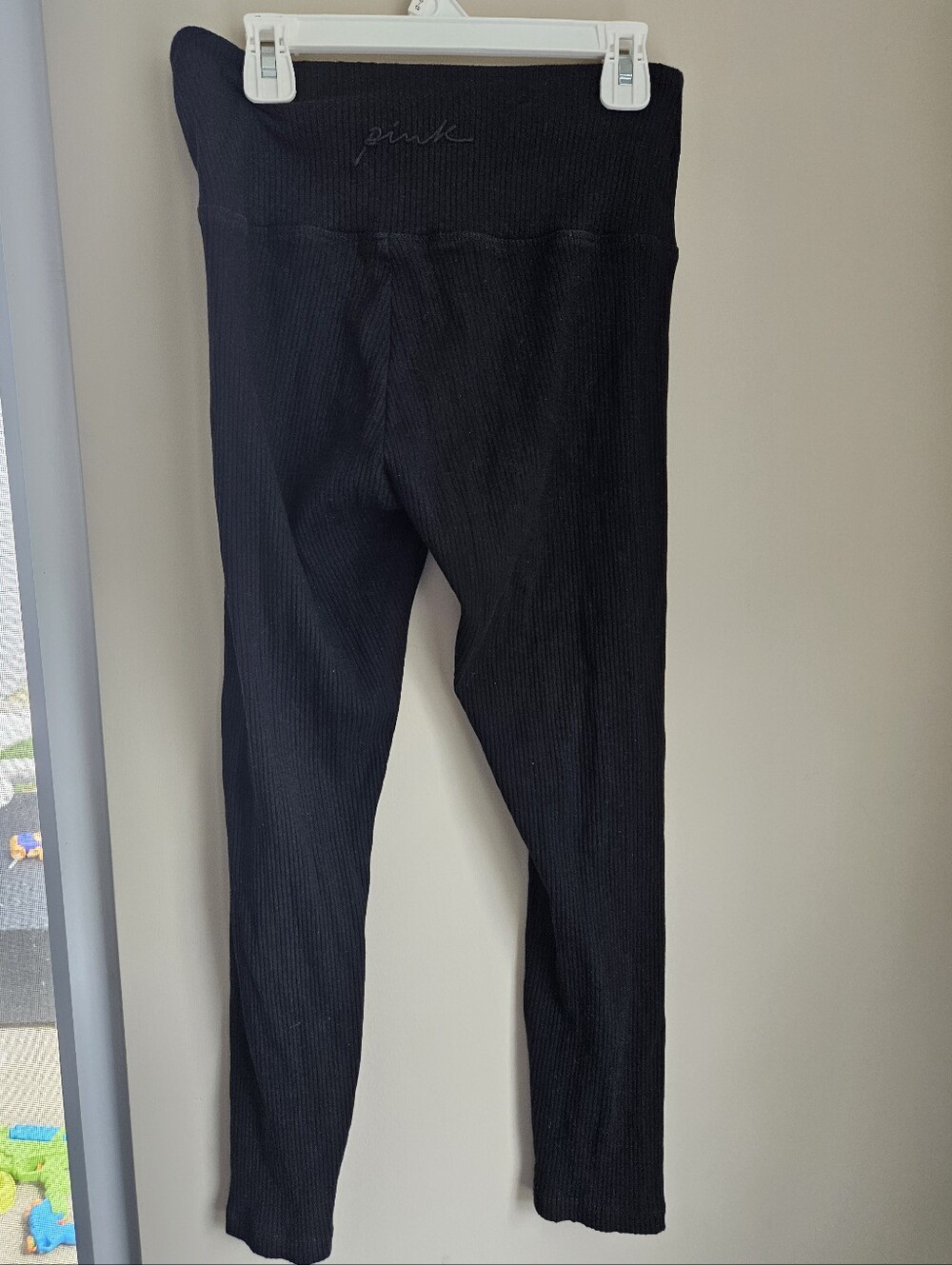 PINK Ribbed High-Waist Black Leggings 7/8 Length Comfy Lounge Active Wear